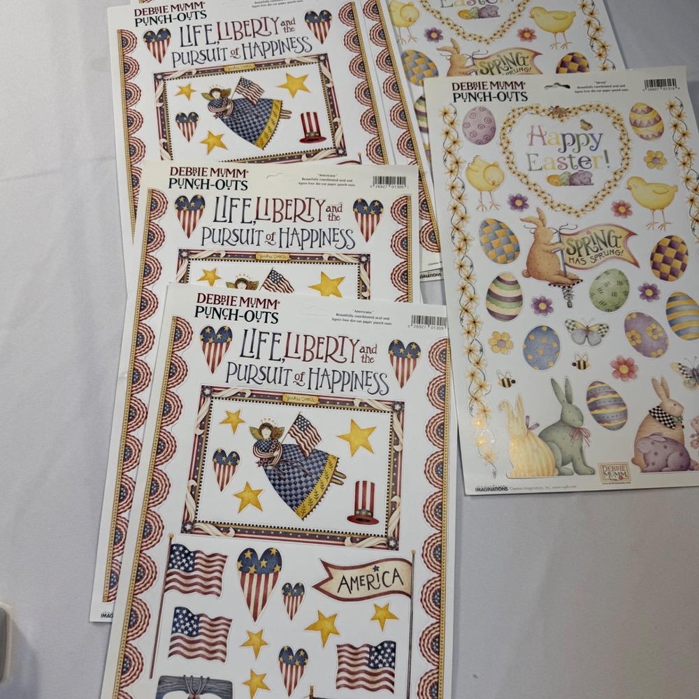 Debbie Mumm Punch-Outs Americana Easter‎ Scrapbook Die Cut Paper 6 Sheets New